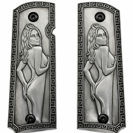 1911 Full Size Metal Grips – Classical Venus Relief (Antique Nickel Finish) – Ambi Cut + Screws