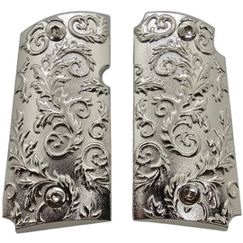 Kimber Micro 9mm Metal Scroll Design Grips – Polished Chrome (Includes 4 Matching Screws)