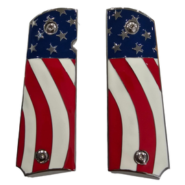 1911 Full Size Metal Grips – American Flag Design (Chrome Trim, Ambi Cut, Includes 4 Screws)