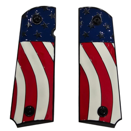 1911 Full Size Metal Grips – American Flag Design (Black Trim, Ambi Cut, Includes 4 Screws)