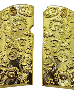 Kimber Micro 9mm Metal Scroll Design Grips – Polished Gold (Includes 4 Matching Screws)