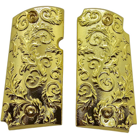 Kimber Micro 9mm Metal Scroll Design Grips – Polished Gold (Includes 4 Matching Screws)